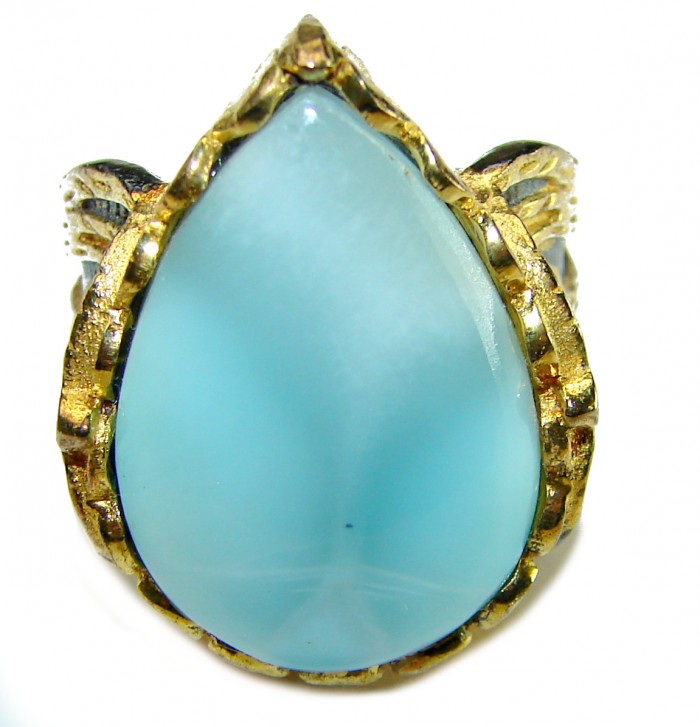 Precious authentic 17.5 carat Blue Larimar black rhodium over .925 Sterling Silver handmade ring size 8 1/2 - photo 3