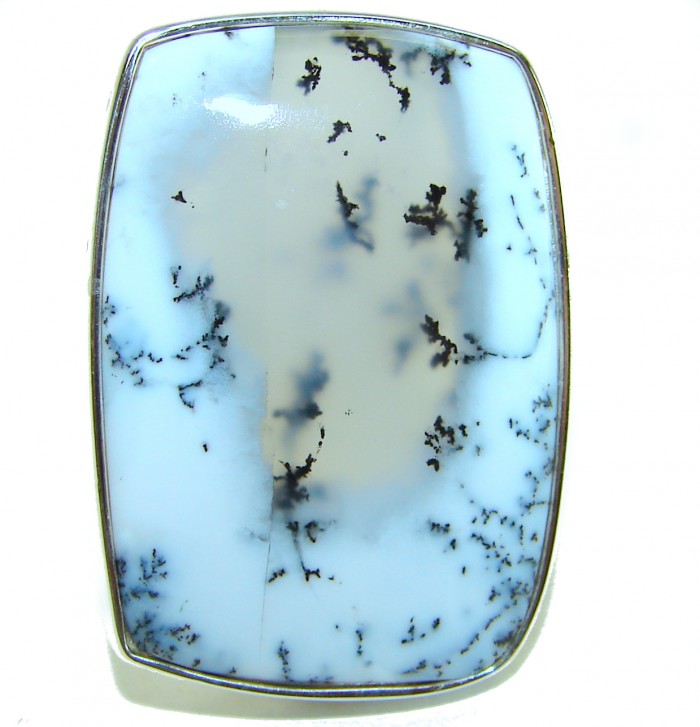 LARGE Top Quality Dendritic Agate .925 Sterling Silver handcrafted Ring s. 7 adjustable - Close-up of large dendritic agate in .925 sterling silver setting.