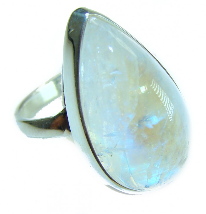 Rainbow Moonstone .925 Sterling Silver handmade ring s. 7 1/4 - Close-up of rainbow moonstone ring in .925 Sterling Silver, size 7 1/2.