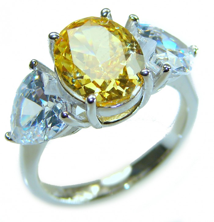 Oval cut 6.2 carat yellow Sapphire .925 Sterling Silver brilliantly handcrafted ring s. 6 - Side view of an oval yellow sapphire ring in sterling silver setting