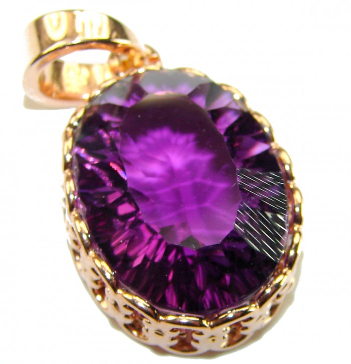Mademoiselle - 22.5 carat natural Amethyst .925 Sterling Silver dipped in 18K Rose Gold handcrafted Pendant - Stone close-up of Mademoiselle amethyst pendant in gold setting.