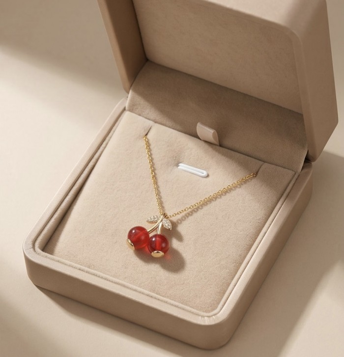 Cute Red Cherries golden handmade necklace - photo 2