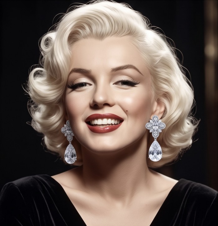 Allure Natural 38.2 carat Moissanite .925 Sterling Silver handcrafted Spectacular earrings - Woman wearing Allure 38.2ct white topaz earrings, front view.