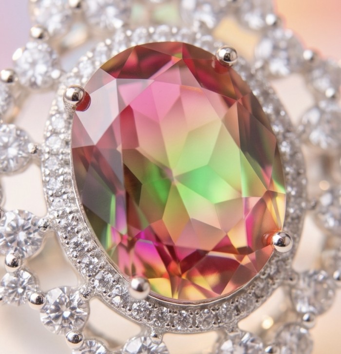 12.8 carat Brazilian Tourmaline .925 Sterling Silver dipped in rhodium Perfectly handcrafted Ring s. 8 - Close-up of 12.8 carat Brazilian Tourmaline in sterling silver setting.