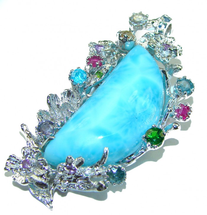 Caribbean Beauty genuine Blue Larimar .925 Sterling Silver handmade Pendant and Brooch - photo 2