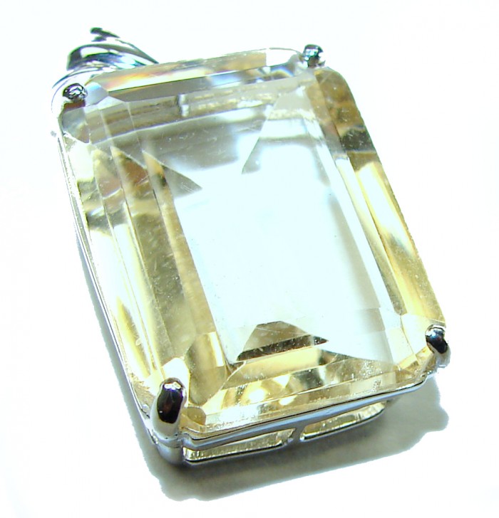 Emerald cut 24.3 carat Lemon Quartz .925 Sterling Silver handcrafted pendant - photo 2