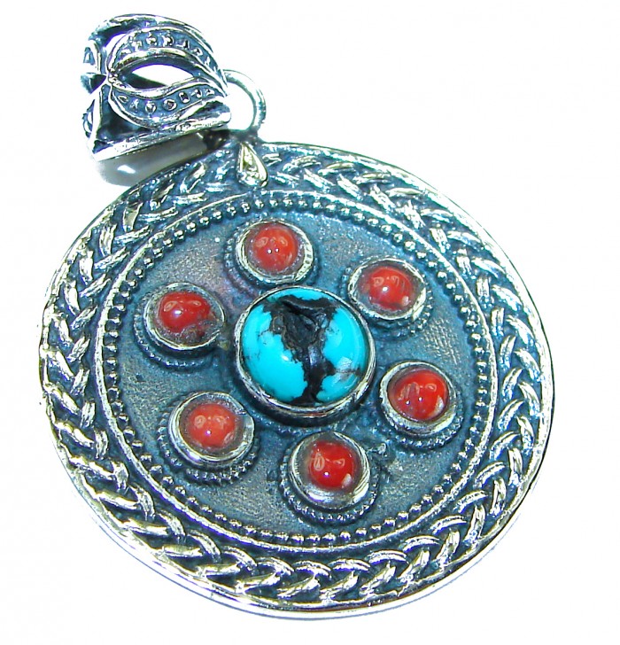 One of a kind Precious Turquoise .925 Sterling Silver handmade pendant - photo 1