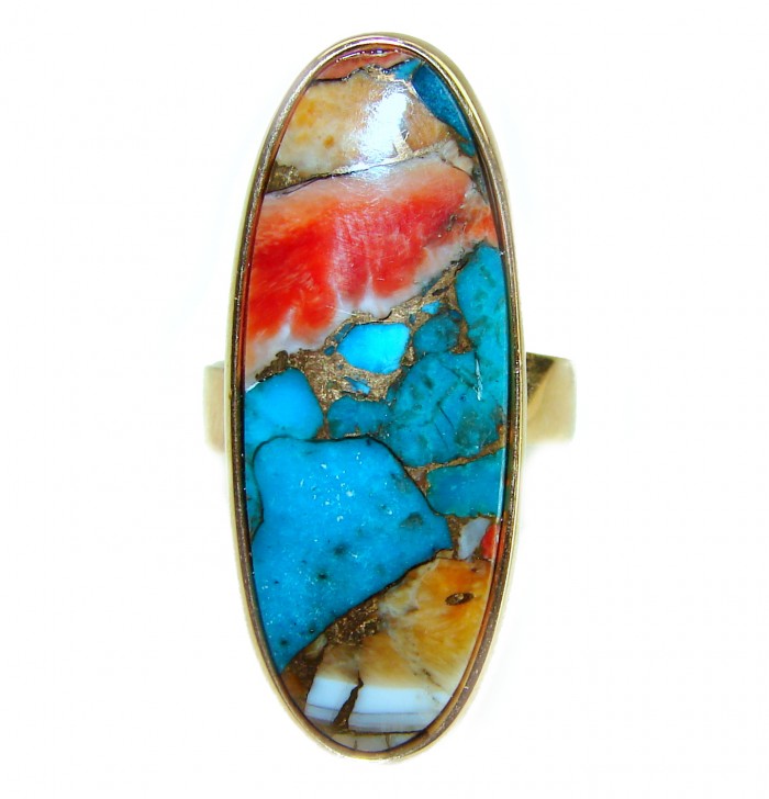 Rare 29.5 carat Oyster Turquoise 18K Gold over .925 Sterling Silver handcrafted Large ring; s. 7 adjustable - Oval Oyster Turquoise ring, top view, 18K Gold over Sterling Silver.