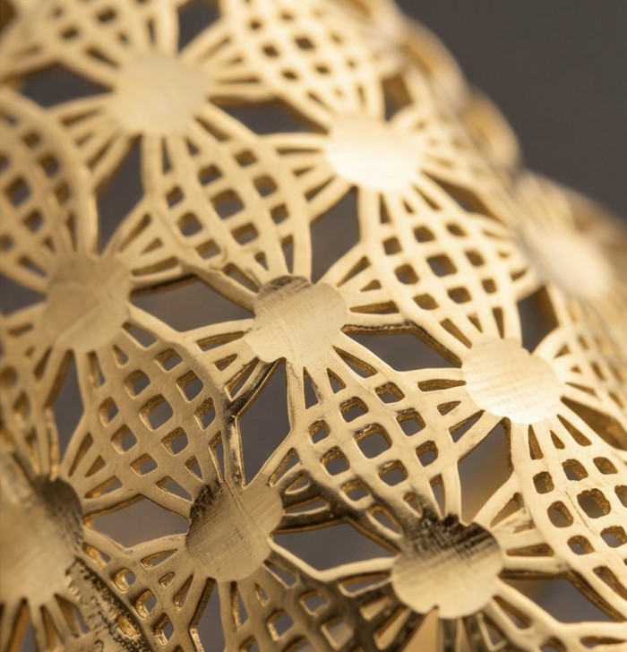 GOLDEN ROSE - Dubai Style - .925 Sterling Silver dipped in 22K Gold handmade ring size 9 - Close-up of Dubai-style cutout pattern on gold-dipped silver jewelry