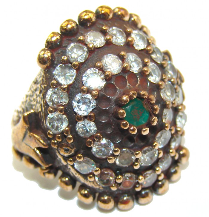 Victorian Style created Emerald & White Topaz Sterling Silver Ring s. 6 - photo 1