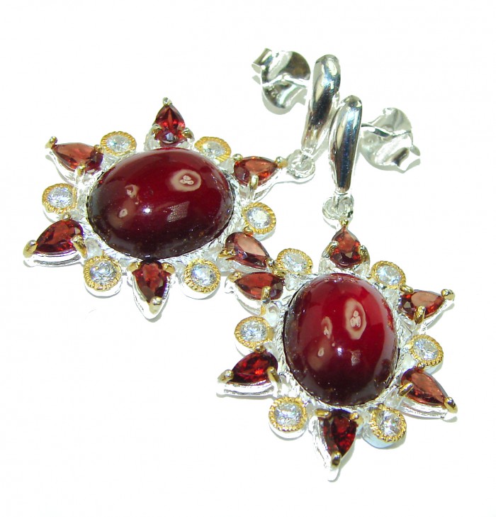 Spectacular Garnet 14K Gold over .925 Sterling Silver handcrafted earrings - photo 1
