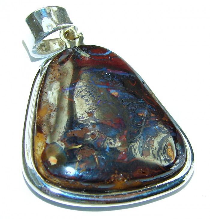 Authentic Australian Boulder Opal .925 Sterling Silver handmade Pendant - photo 2