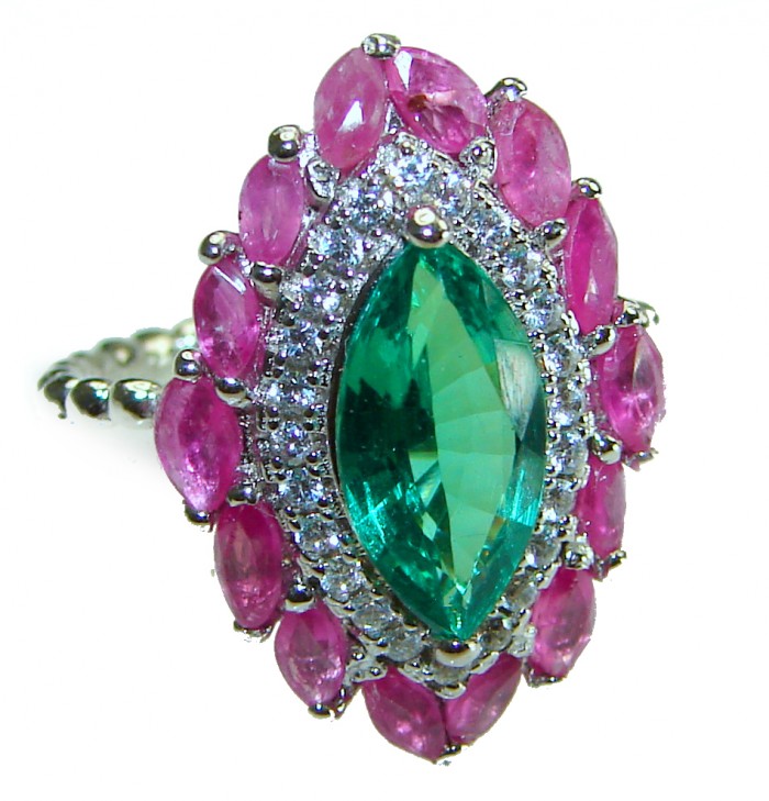 Marquise cut 4.8 carat Emerald Ruby .925 Sterling Silver handcrafted Ring size 5 1/2 - photo 3