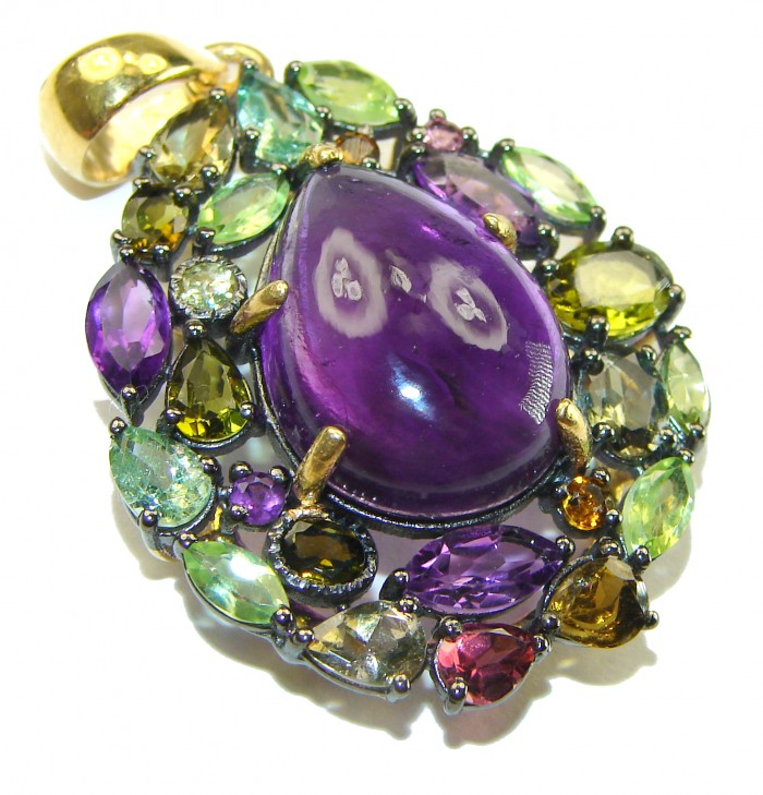 Abundance of Blessings 14.8 carat authentic Amethyst 14K Gold over .925 Sterling Silver handcrafted Pendant - photo 2