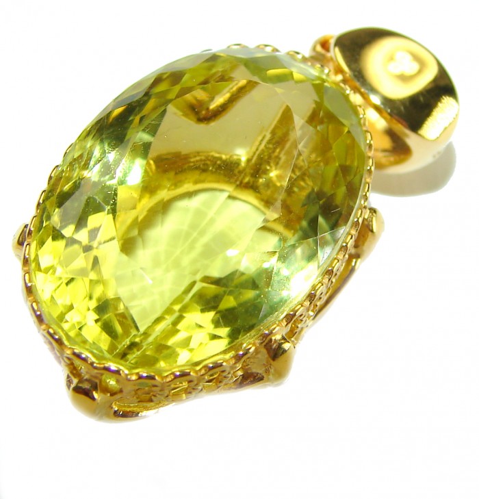 Oval cut 22.3 carat Lemon Quartz 18K Gold over .925 Sterling Silver handcrafted pendant - photo 3