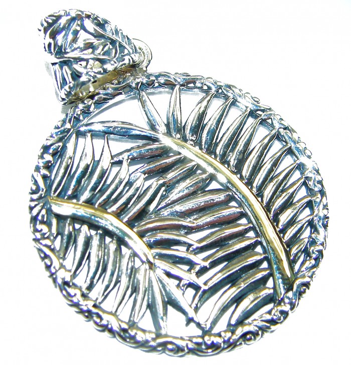 Palm Leaves 2 tones .925 Sterling Silver Bali Handcrafted pendant - photo 3