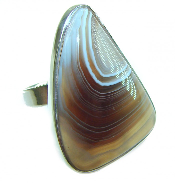 Top Quality Botswana Agate .925 Sterling Silver handcrafted Ring s. 8 adjustable - Stone close-up of Botswana Agate in .925 Sterling Silver ring