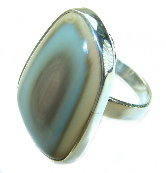 Genuine Imperial Jasper .925 Sterling Silver handcrafted ring s. 7 adjustable - Side view of genuine Imperial Jasper .925 Sterling Silver ring
