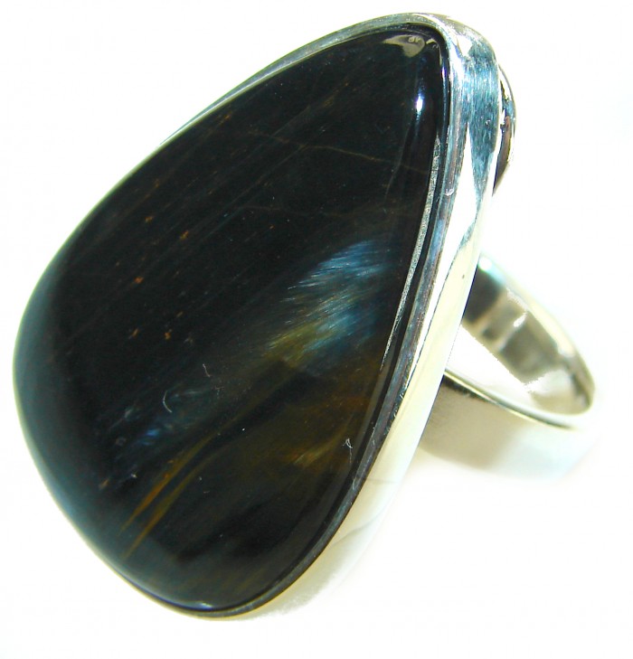Silky Golden Pietersite .925 Sterling Silver handmade Ring size 8 - Close-up of Silky Golden Pietersite Sterling Silver handmade ring.