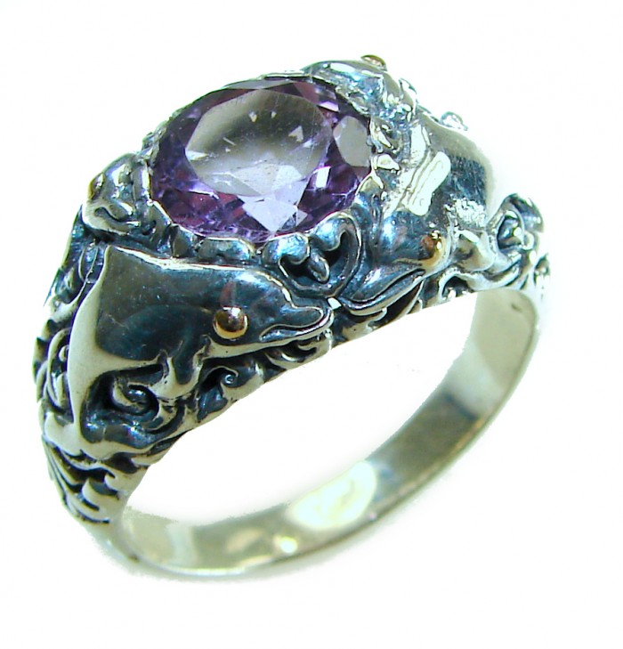 Bali Purple Dream authentic 4.2 carat Amethyst .925 Sterling Silver Handcrafted Large Ring size 8 - Side view of Bali Purple Dream 4.2 carat Amethyst .925 sterling ring