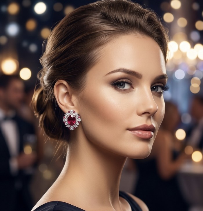 Precious - 10.2 carat Mozambique Ruby .925 Sterling Silver handmade earrings - Side view of earrings with 10.2 carat Mozambique ruby in elegant setting.