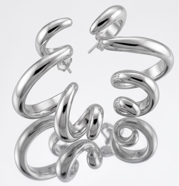 Spiral design Italy made .925 Sterling Silver handcrafted Earrings - Spiral Sterling Silver earrings, top view, shiny finish, Italian craftsmanship