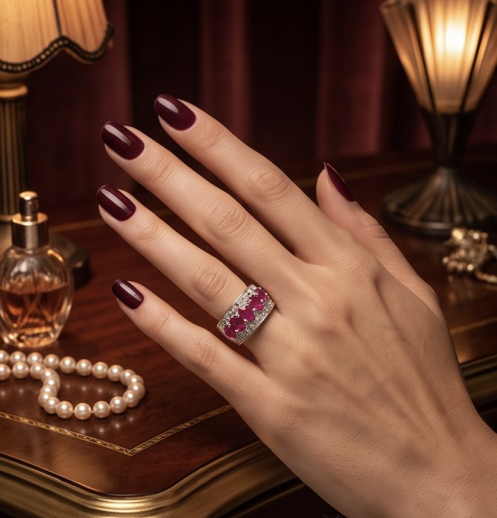 Scarlett 6.8 ctw Mozambique Ruby .925 Sterling Silver handcrafted Statement Ring size 8 1/4 - Scarlett 6.8 ctw Mozambique Ruby ring worn on hand, vintage setting.
