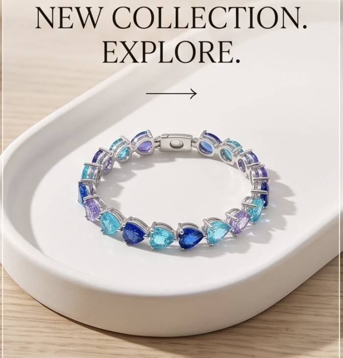 14.8 carat yellow Sapphire Apatite Amethyst 9.2 carat Sapphire black rhodium over over .925 Sterling Silver handmade bangle Bracelet - Bracelet with blue stones on white tray, new collection promotion.