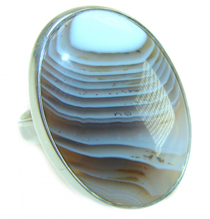 Top quality Botswana Agate .925 Sterling Silver handcrafted Ring s. 8 adjustable - Close-up of Botswana Agate in .925 Sterling Silver setting.