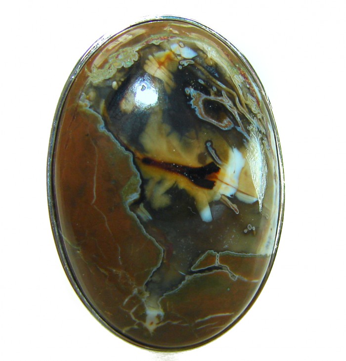 Huge Kambaba Jasper .925 Sterling Silver handcrafted Ring s. 7 adjustable - Close-up of huge Kambaba Jasper gemstone in a sterling silver ring.