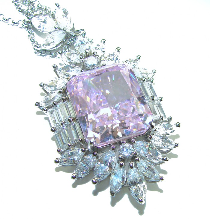 Rose des Vents 21.2 carat Pink Sapphire .925 Sterling Silver handcrafted necklace - Close-up of Rose des Vents pink sapphire pendant with diamond accents