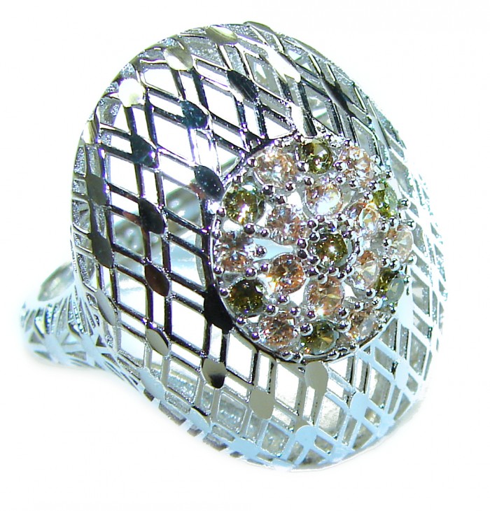 Aphrodite - 2.6 carat yellow Sapphire .925 Sterling Silver handcrafted ring size 8 - Close-up of Aphrodite ring with yellow sapphires in sterling silver.