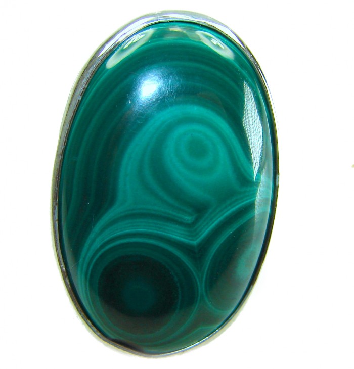 39.2 CARAT genuine Malachite from Utah .925 Sterling Silver handcrafted ring size 8 adjustable - Malachite stone close-up in .925 Sterling Silver setting