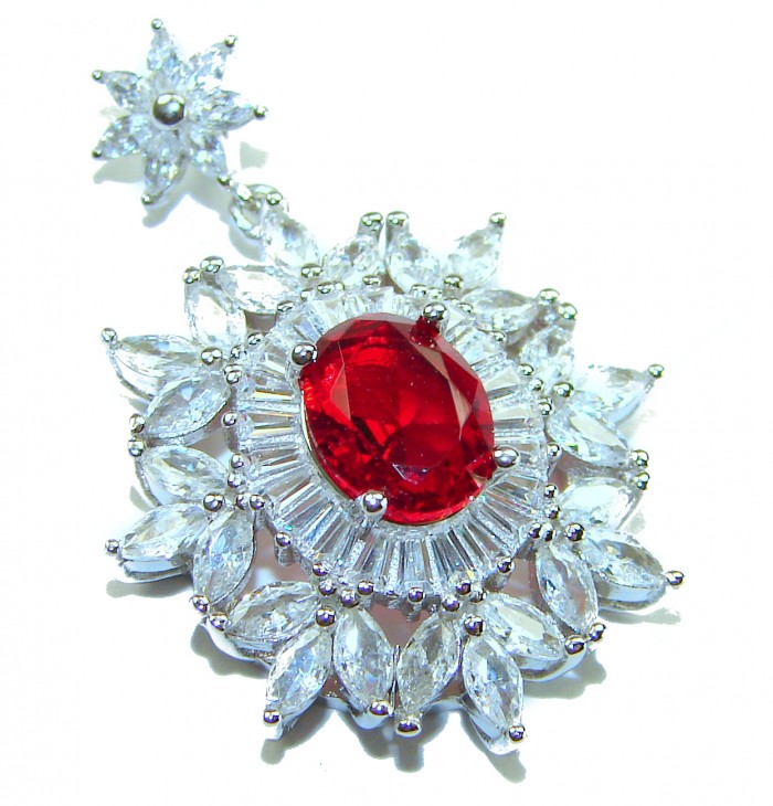 Heirloom Genuine 4.5 carat Ruby .925 Sterling Silver handmade Pendant - Ruby pendant in sterling silver, stone close-up view