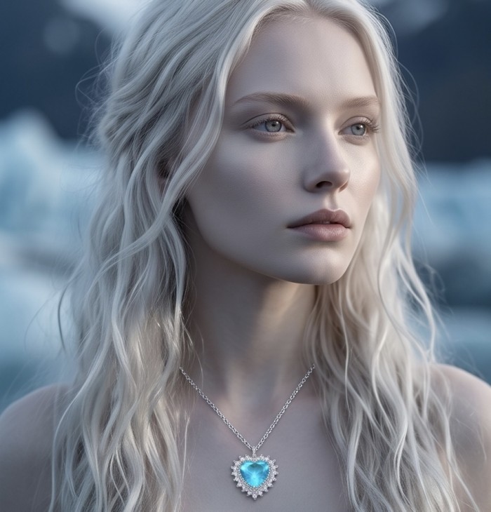 Endless Love 10.5 carat Swiss Blue Topaz .925 Sterling Silver Handcrafted necklace - Necklace worn showcasing Swiss Blue Topaz stone against icy backdrop.
