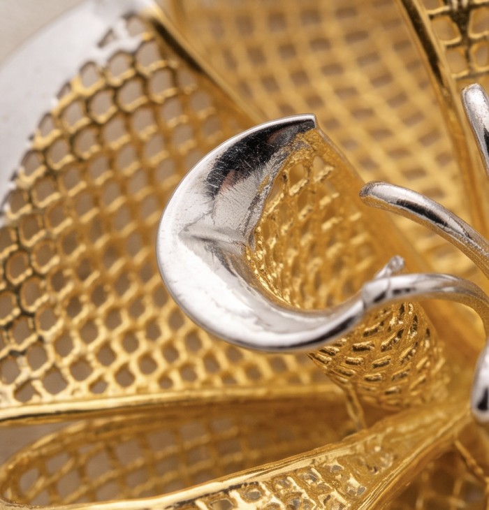 Dubai Style - Blooming Golden Rose .925 Sterling Silver dipped in 22K Gold handmade Pendant - Close-up of Blooming Golden Rose .925 Sterling Silver detail