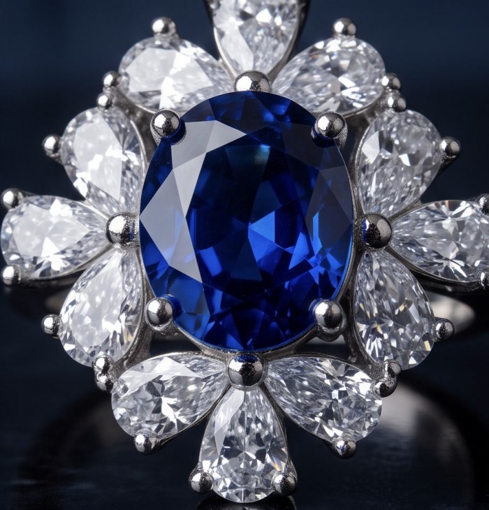 Authentic 3.5 carat Kyanite Moissanite .925 Sterling Silver handcrafted Ring size 5 - Stone close-up of 3.5 carat Kyanite Moissanite in sterling silver.