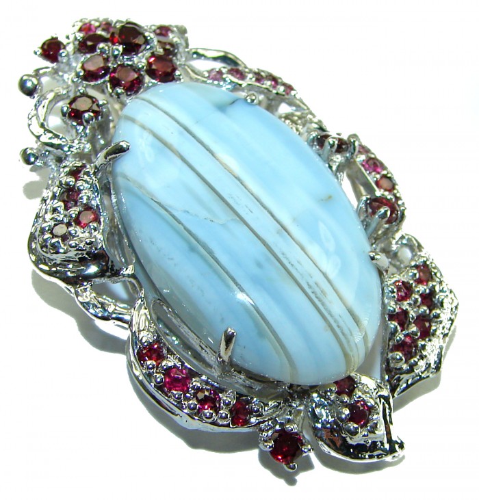 Vintage Beauty genuine Owyhee Blue Opal .925 Sterling Silver handmade Pendant and Brooch - photo 3