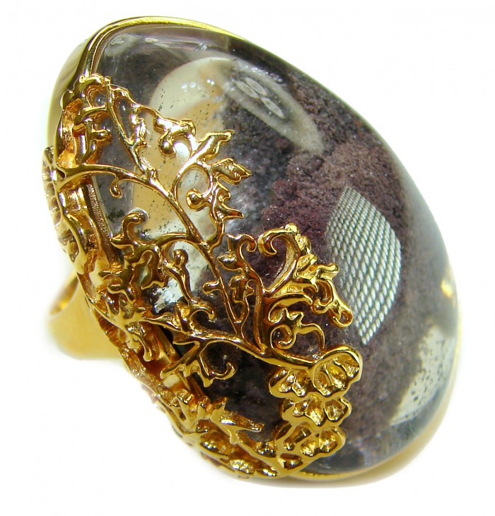 Huge Magic genuine Phantom Quartz 18K Gold over .925 Sterling Silver handmade Cocktail Ring s. 7 - photo 3
