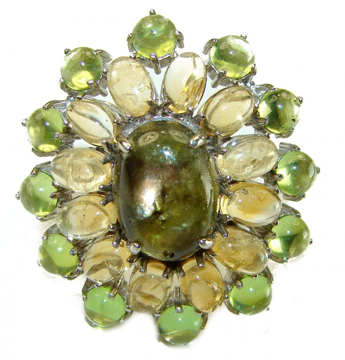 Bella Luna 32.5 CARAT Brazilian Green Tourmaline .925 Sterling Silver handcrafted ring size 8 - photo 4