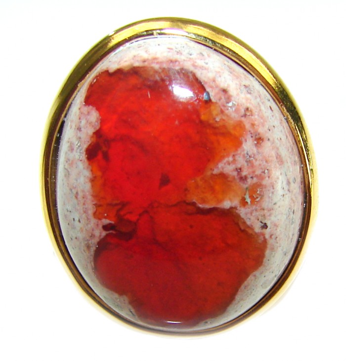 Inner Fire best quality 25.4 carat Mexican Opal 18K Gold over .925 Sterling Silver handmade ring 8 1/4 - Close-up of Inner Fire Mexican Opal set in 18K gold.