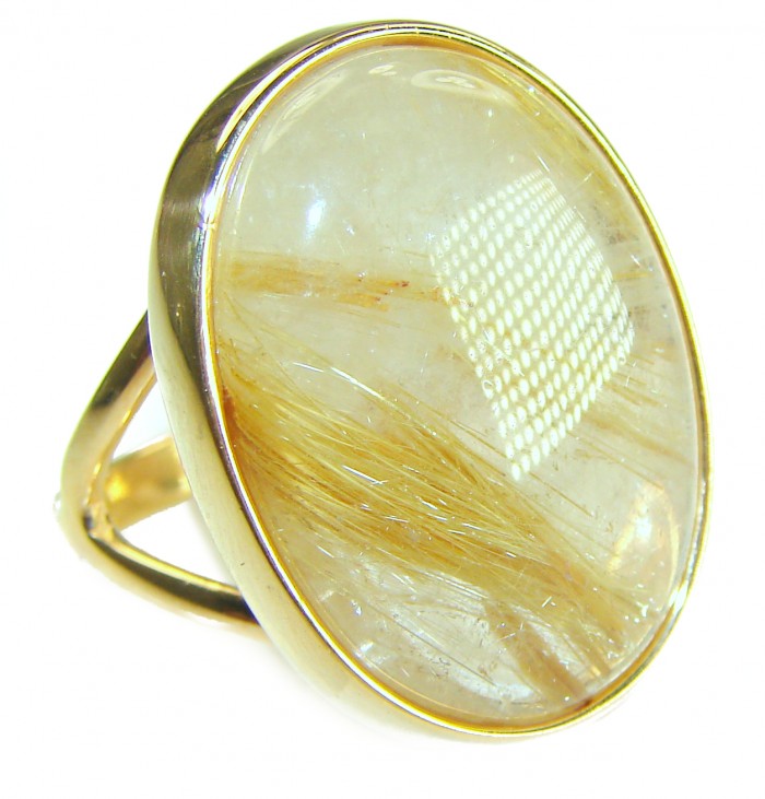 Incredible Design Golden Rutilated Quartz 14K Gold over .925 Sterling Silver handcrafted necklace - Golden Rutilated Quartz ring in 14K gold, close-up view.