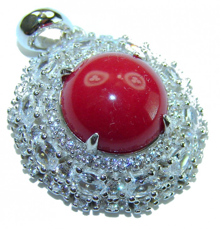 Elizabeth Natural Fossilized Coral .925 Sterling Silver handmade pendant - Close-up of Elizabeth coral pendant in .925 sterling silver.