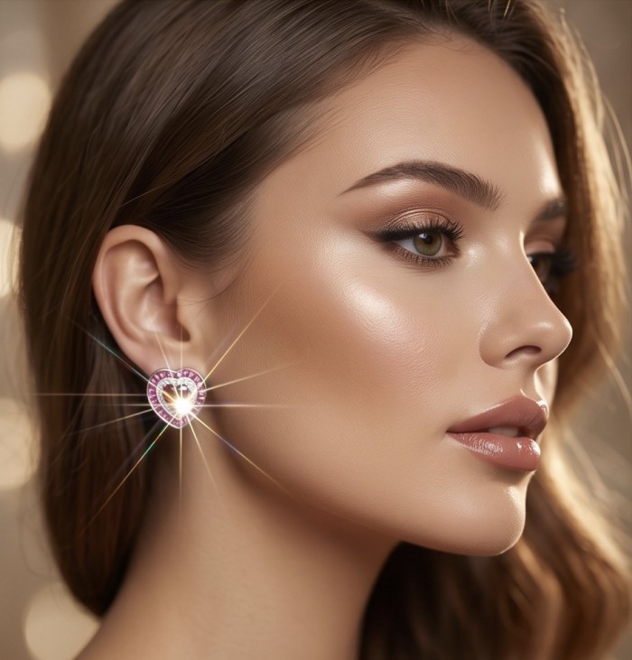 Art deco - My Sweet Heart Natural 2.8 carat Mozambique Ruby .925 Sterling Silver Handcrafted Earrings - Side view of My Sweet Heart 2.8 carat Mozambique Ruby earring worn