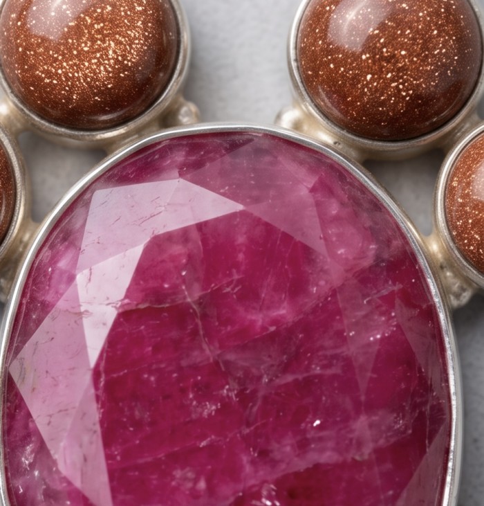 Bella Rosa Genuine 29.8 carat Ruby silver Statement brilliantly handcrafted Pendant - photo 3