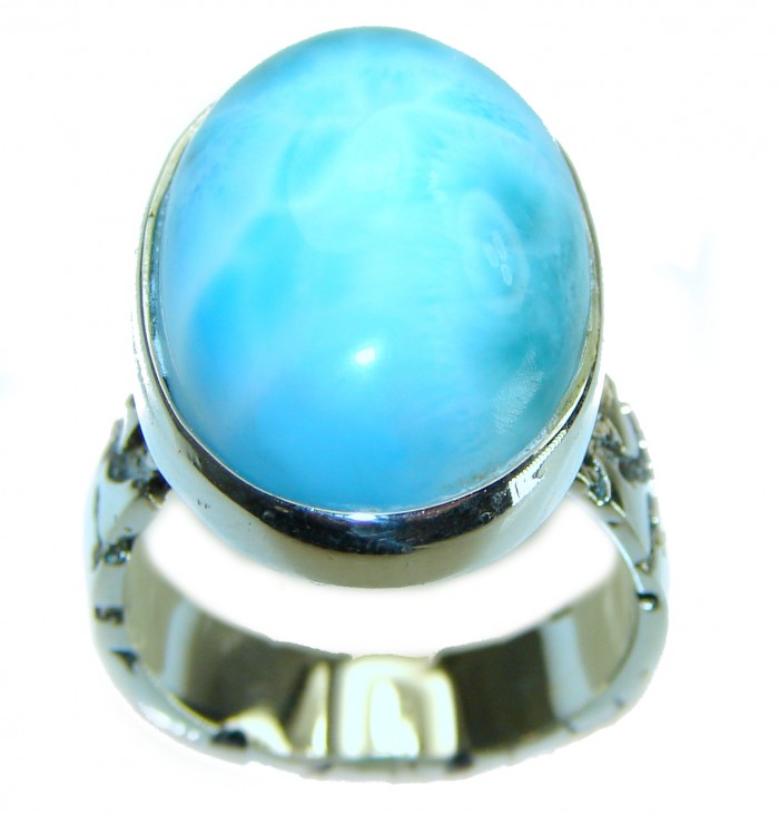 Precious 22.2 carat Blue Larimar .925 Sterling Silver handmade ring size 7 1/2 - photo 2