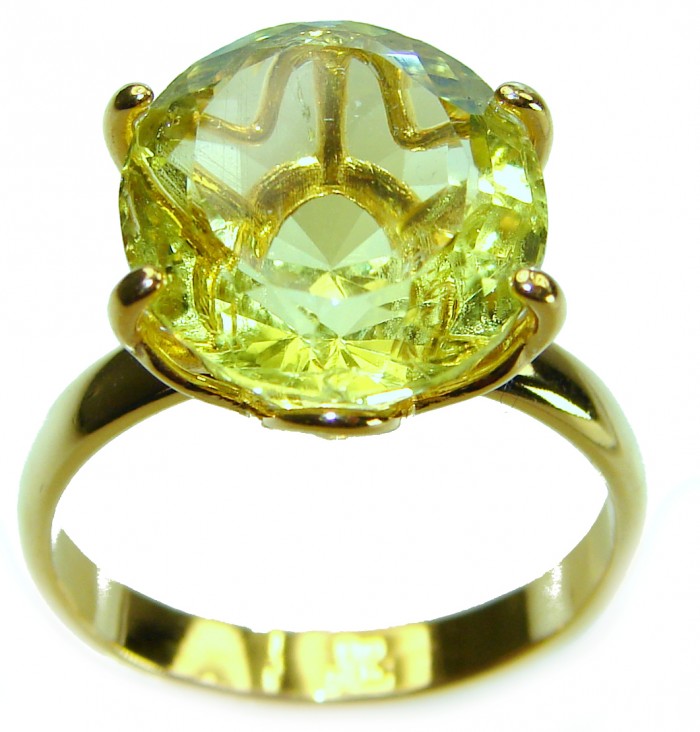 11.8 carat Genuine fancy oval cut Lemon Quartz 14K Gold over .925 Sterling Silver handcrafted ring size 8 3/4 - photo 3