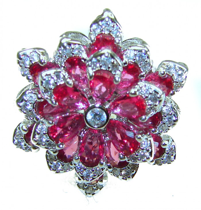 Wild Red Rose Natural 8.5 carat Ruby .925 Sterling Silver handmade Statement Ring size 6 - photo 3