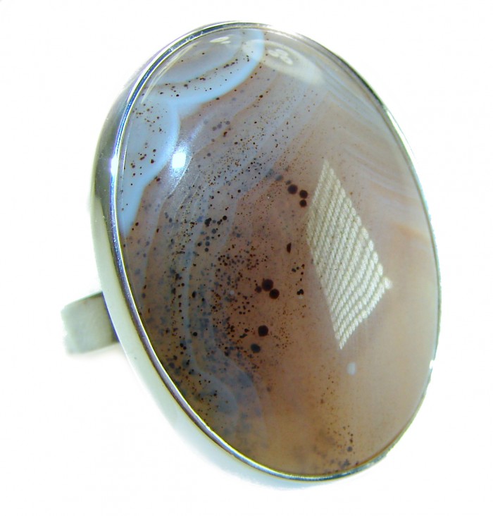 Top Quality Botswana Agate .925 Sterling Silver handcrafted Ring s. 8 adjustable - Botswana agate ring in sterling silver, stone close-up.