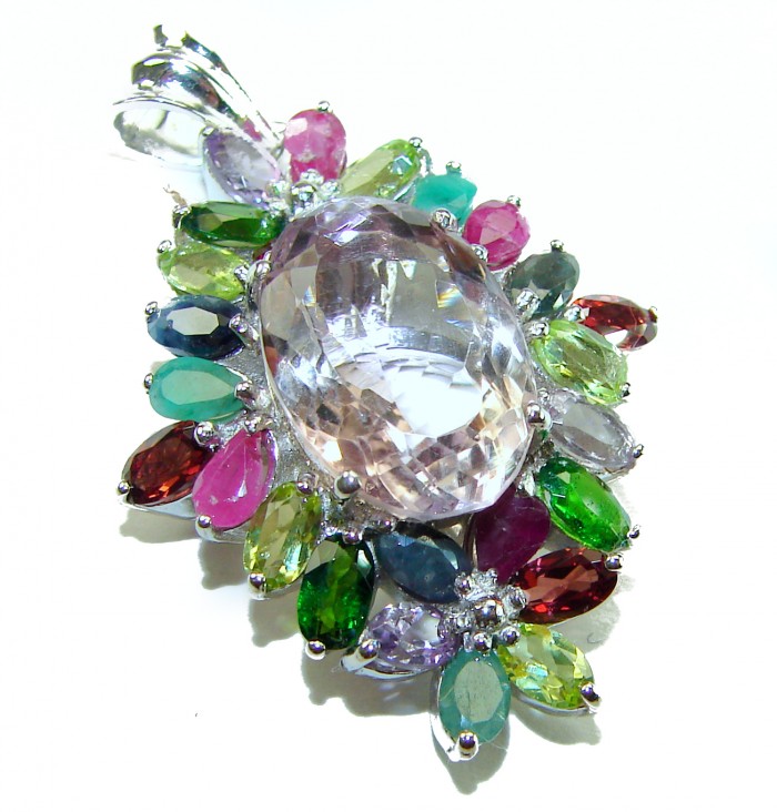 Isabella 15.5 carat Ametrine .925 Sterling Silver handmade Pendant - Close-up of Isabella 15.5 carat Ametrine multicolored gemstone pendant.
